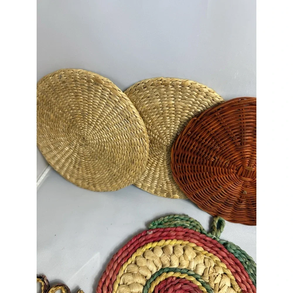 Vintage Raffia Straw Wicker Rattan Trivet Hot Pad Wall Decor Boho Lot Of 10